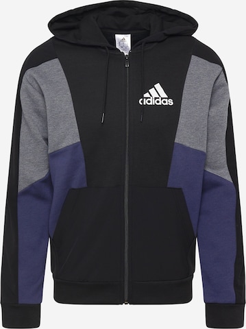 ADIDAS SPORTSWEAR Athletic Zip-Up Hoodie 'Essentials Colorblock ' in Black: front