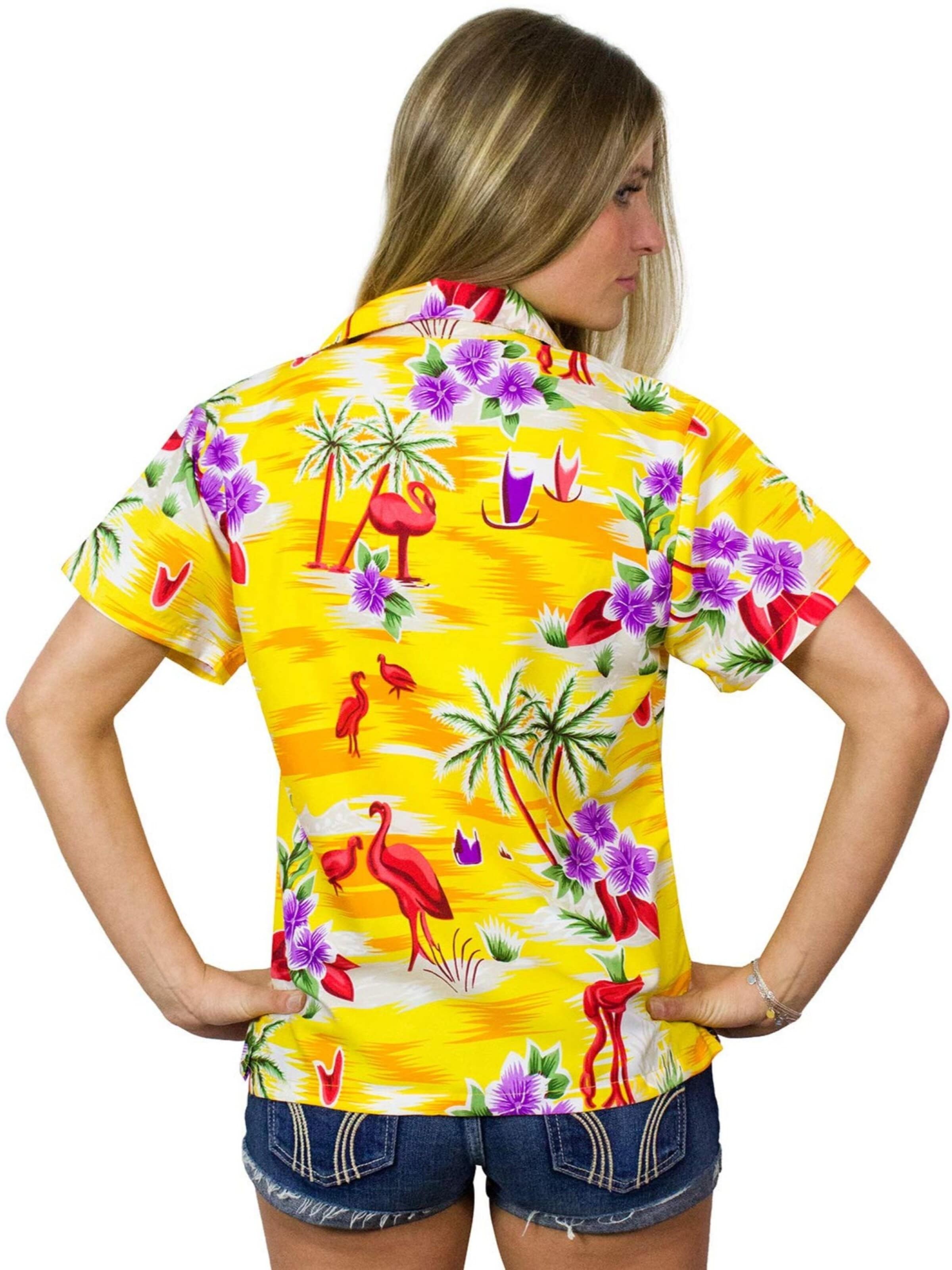 Camicia da donna 'Flamingos' di King Kameha in giallo