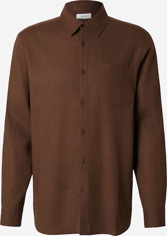 DAN FOX APPAREL Regular fit Button Up Shirt 'Taha' in Brown: front