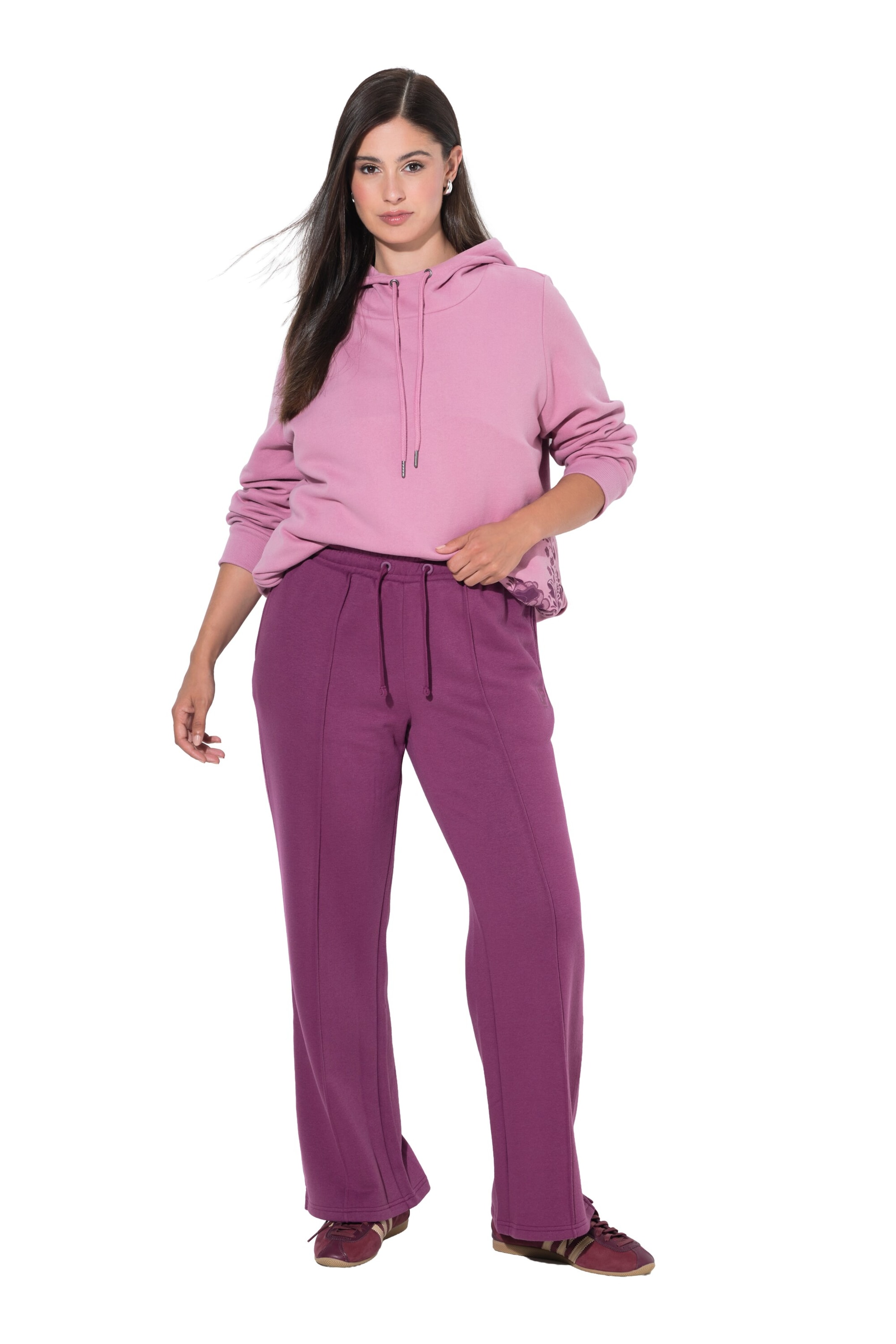 Ulla Popken Wide leg Joggingpak in Lila