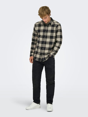 Only & Sons Comfort fit Button Up Shirt 'Gudmund' in Beige