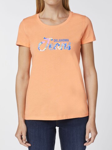 Oklahoma Jeans T-Shirt ' mit floralem Label-Akzent ' in Orange