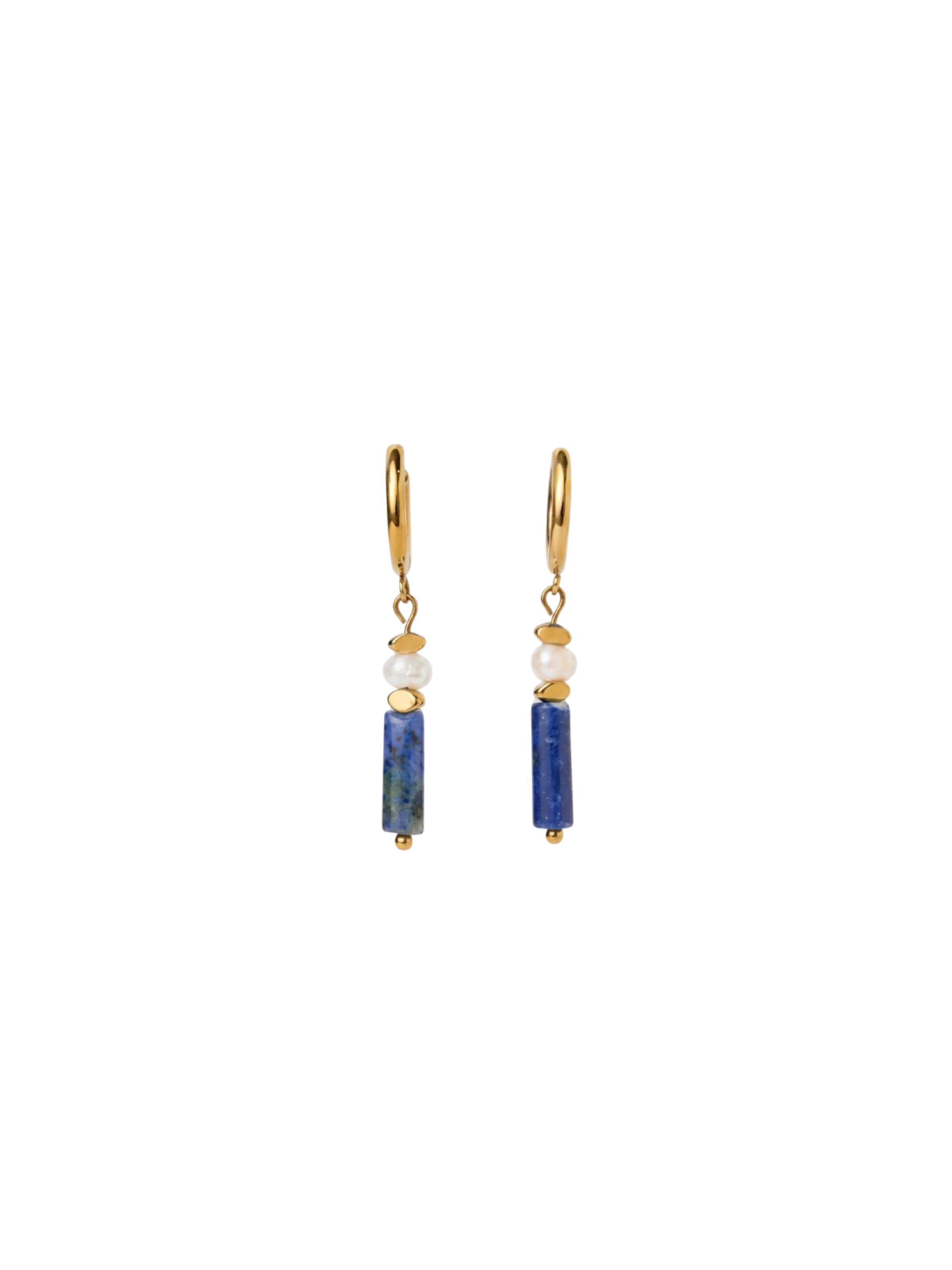 THE GEM STORIES JEWELRY Oorbellen 'Lapis Lazuli Pearl Drop Earrings' in Blauw