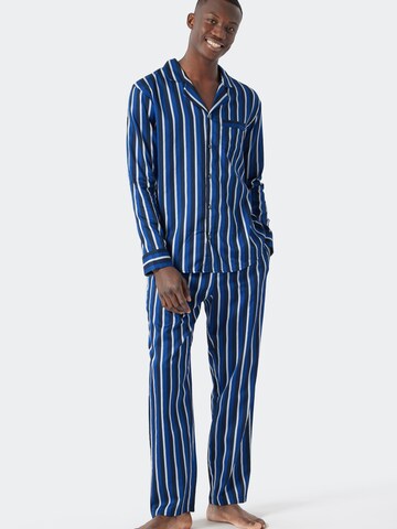 SCHIESSER Pyjama lang 'Elegant Stripes' in Blauw: voorkant