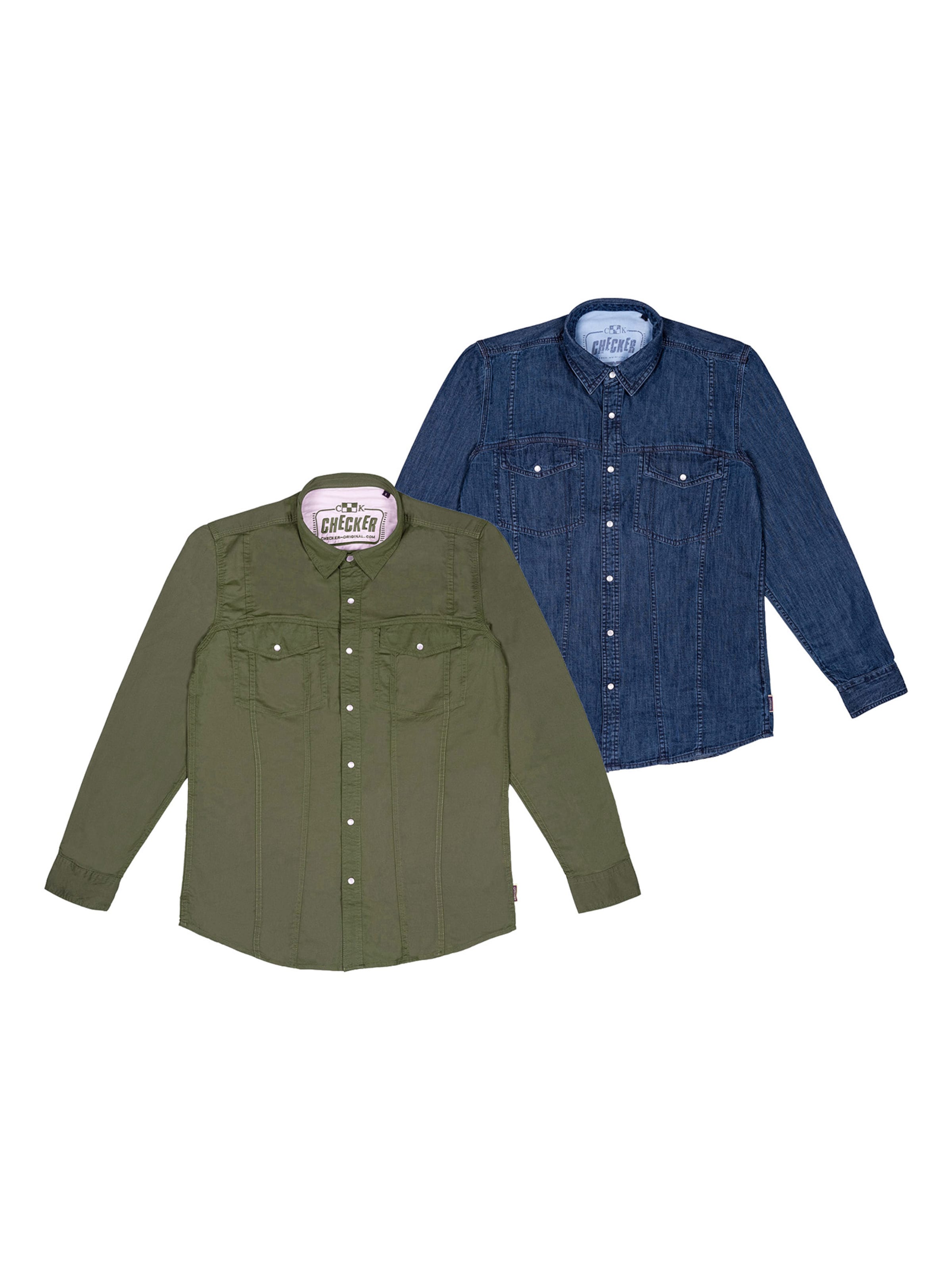 Checker Regular Fit Hemd ' Dynasty Denim ' in Blau: Vorderseite