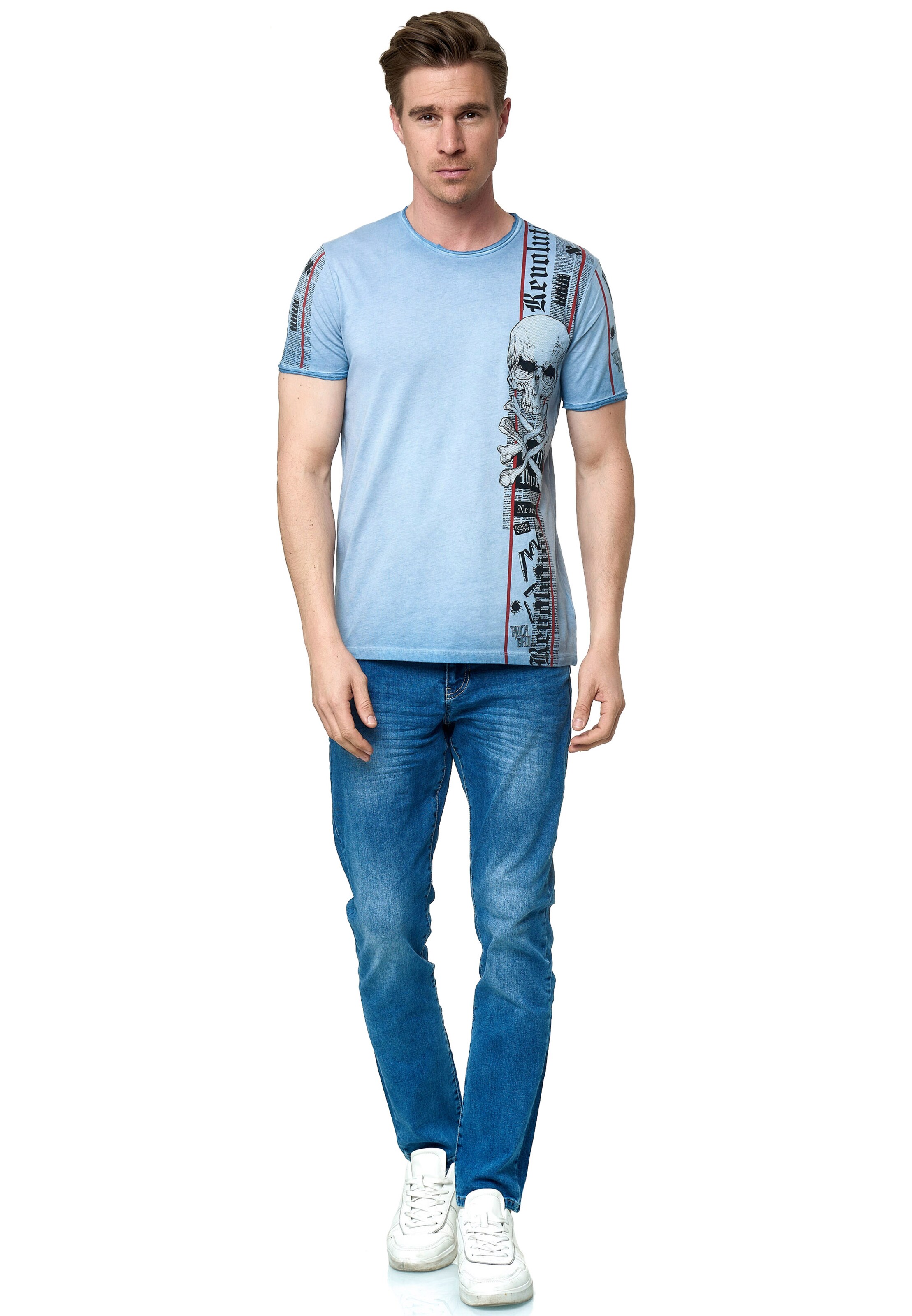 Rusty Neal T-Shirt im verwaschenen Look in Blau