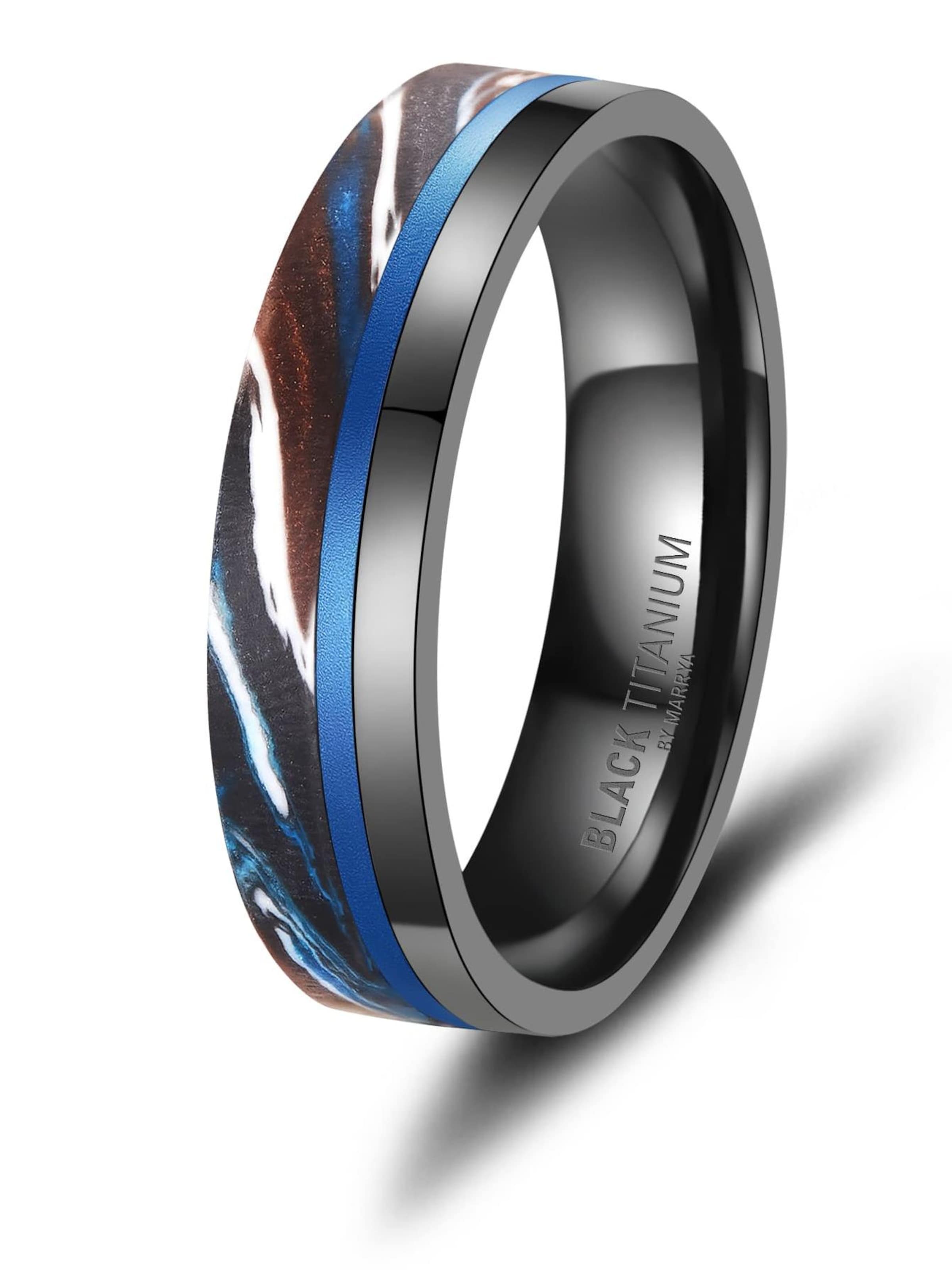 Anello 'MARRYA BT-14 Black Titanium Ocean Blue Edition' di MARRYA in nero: frontale
