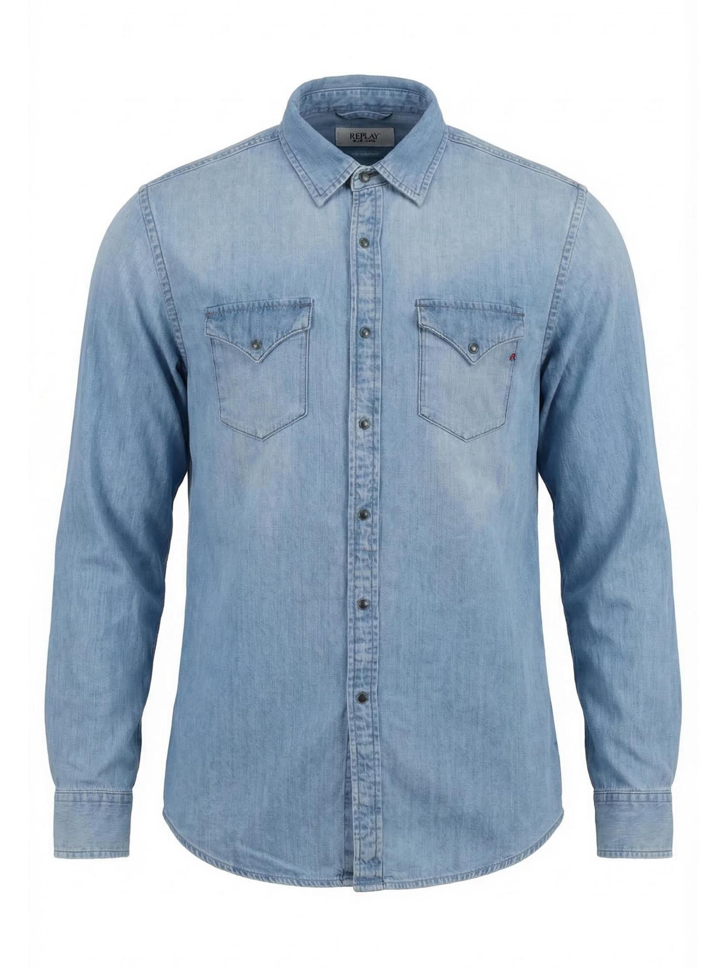 REPLAY Comfort fit Overhemd 'REGULAR M4860T.000.26C 12B' in Blauw: voorkant