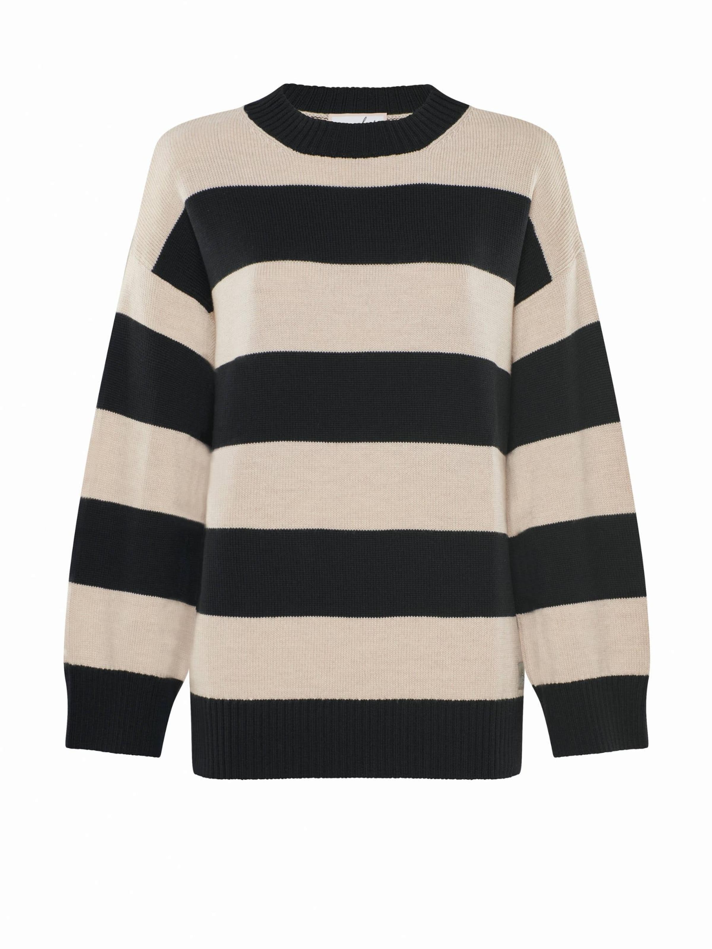 Pullover extra large 'PULLOVER FELIA - Lässiger Blockstreifen Pullover aus Merino' di YOU LOOK PERFECT in nero: frontale
