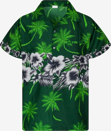 King Kameha Blouse 'Flower Chest' in Green: front