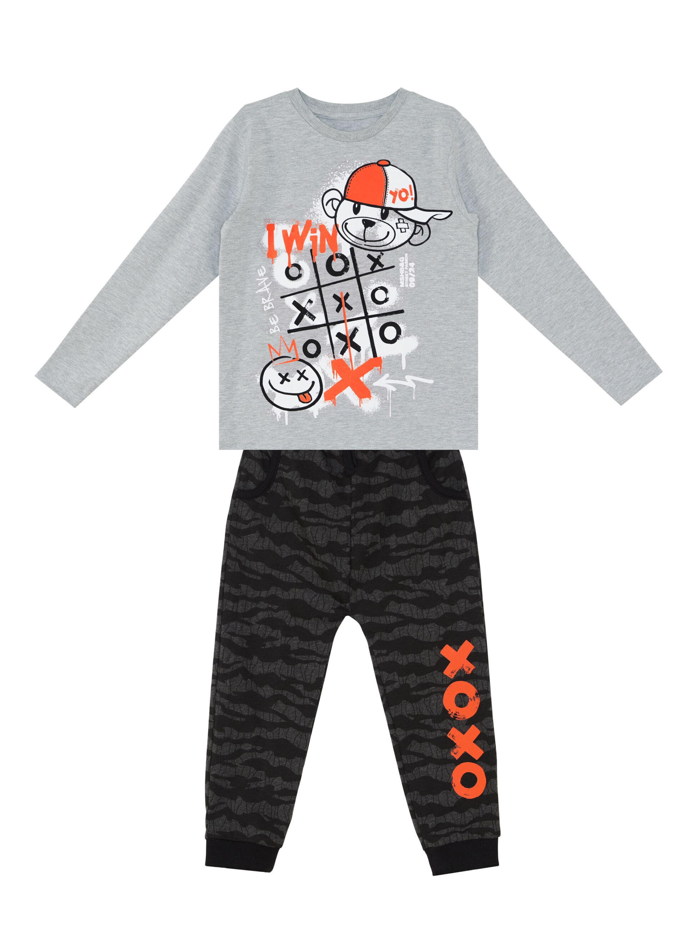 Denokids Trainingspak 'I Win' in Grijs: voorkant