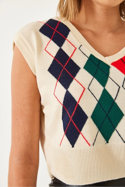 Bianco Lucci Pullover i XS-XL i creme / navy / smaragd / kirsebærsrød, Produktvisning
