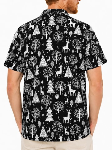Regular fit Camicia 'Christmas Reindeer Allover' di King Kameha in nero