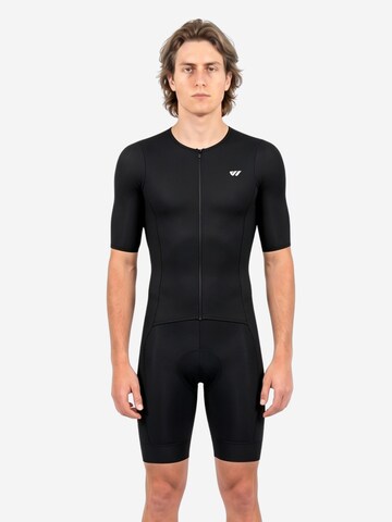 WULIBIKE - Ropa deportiva 'Wulibike Triathlon-Einteiler Herren Kurzarm, schwarz, mit Polster, eng anliegend' en negro: frente