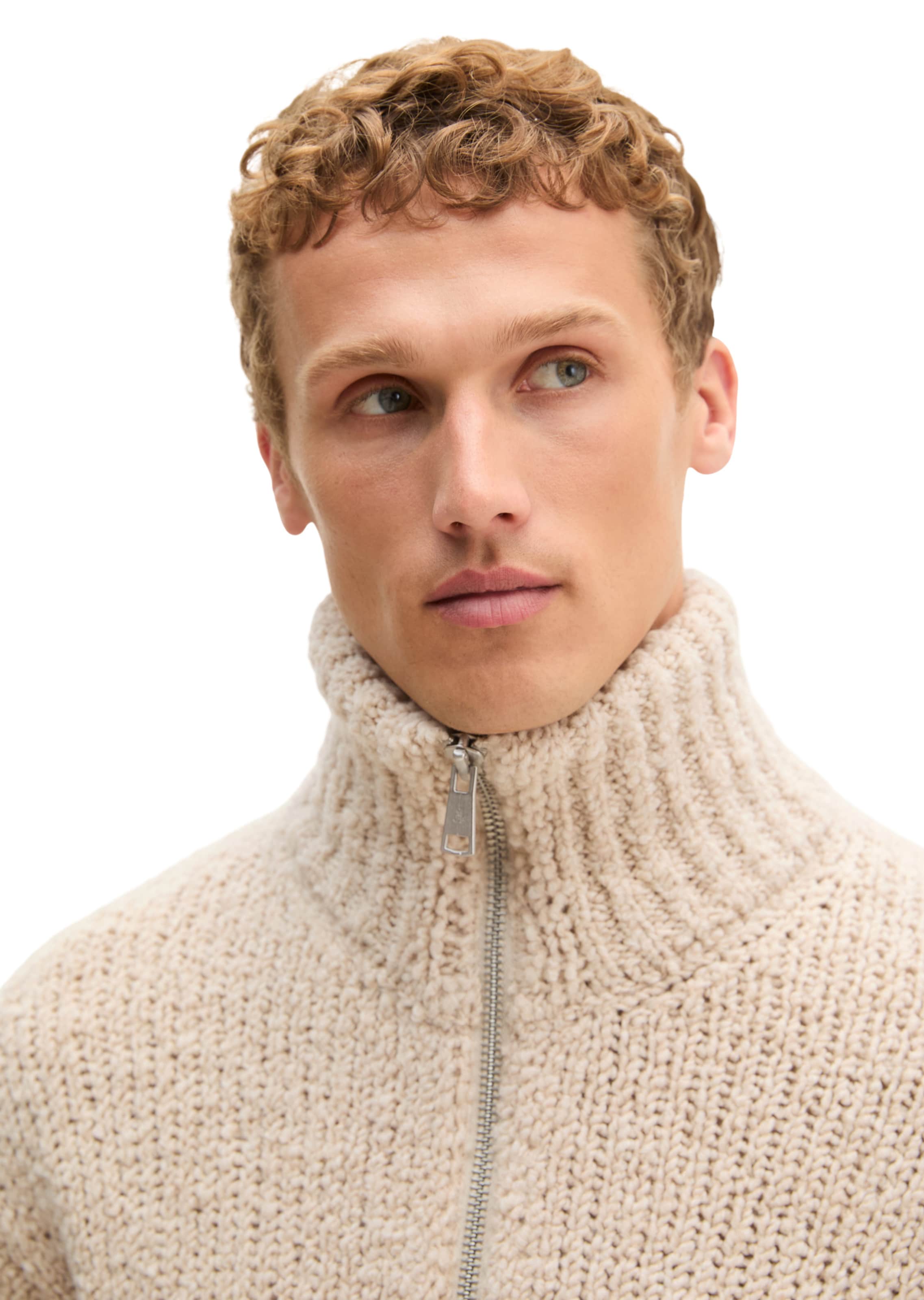 Marc O'Polo Gebreid vest in Beige: voorkant