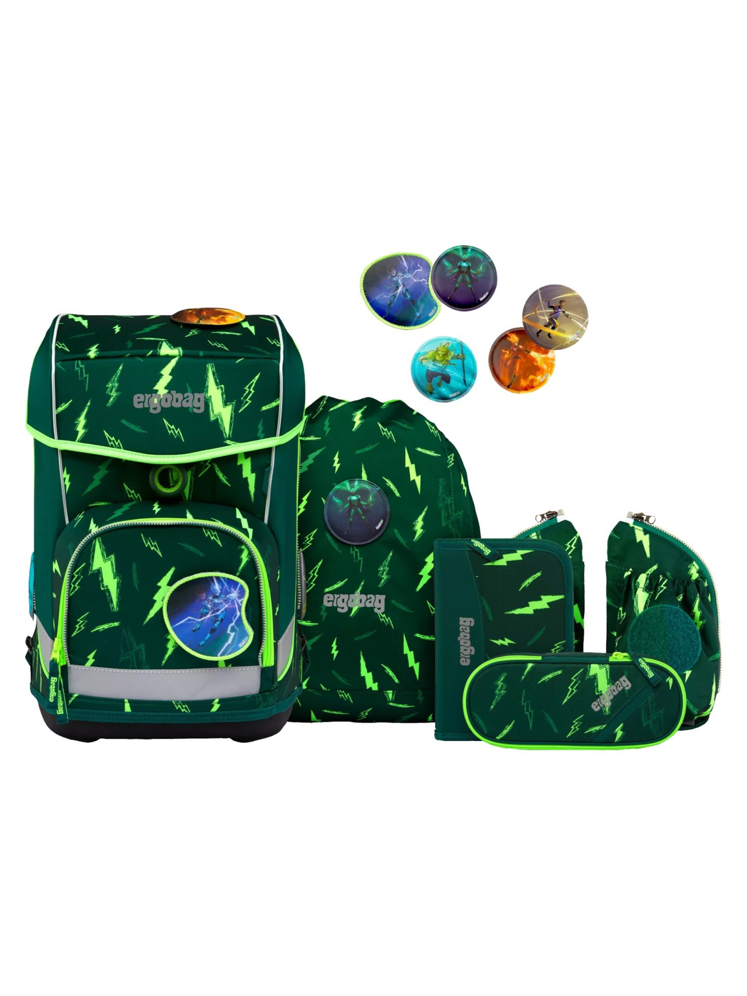 ergobag Backpack 'Schulranzen-Set cubo light Set' in Green: front