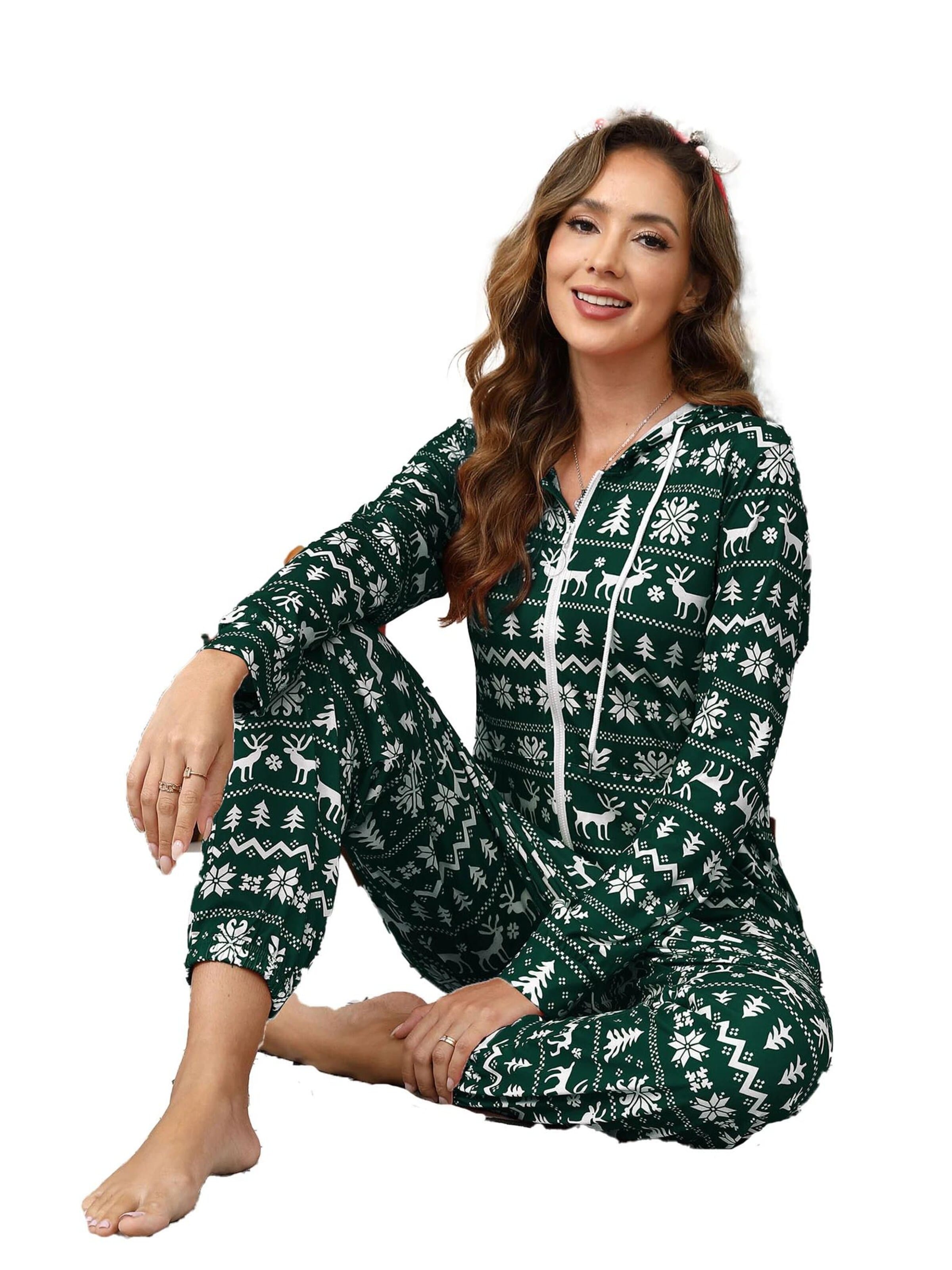 KoJooin Kombinezon 'Damen Overall mit Print, Kapuze, Kordelzug, langen Ärmeln und Taschen Bequemer Freizeit Jumpsuit' w kolorze zielony