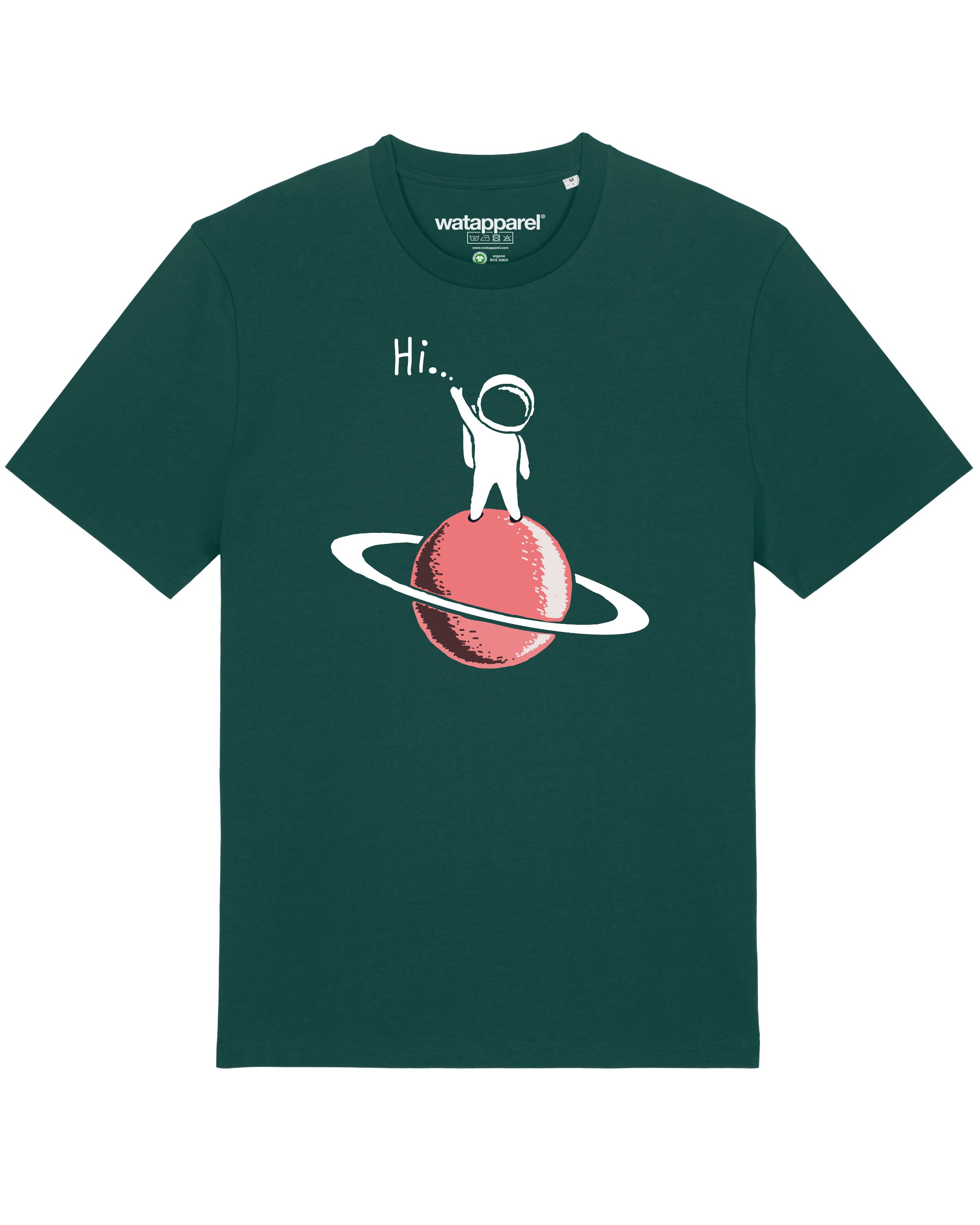 Watapparel Shirt ' Astronaut says Hi ' in Groen: voorkant