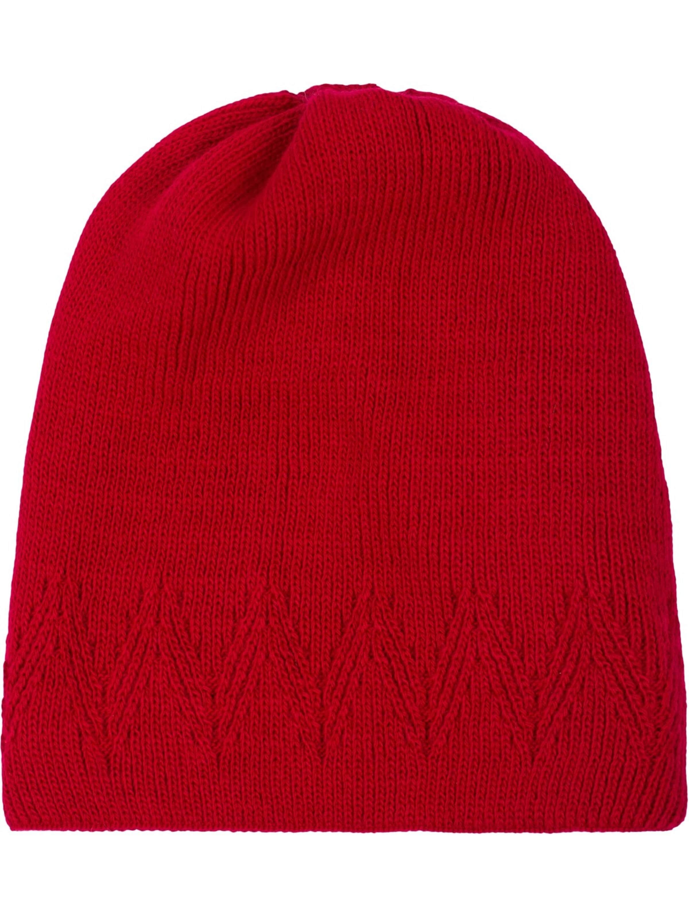 styleBREAKER Mütze 'Strick Bommelmütze mit Zacken Muster'‌‌‌‌‌‌‌ in Rot