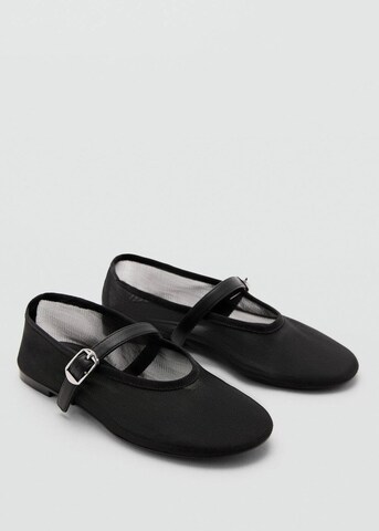 MANGO Ballet Flats with Strap 'Bruma' in Black