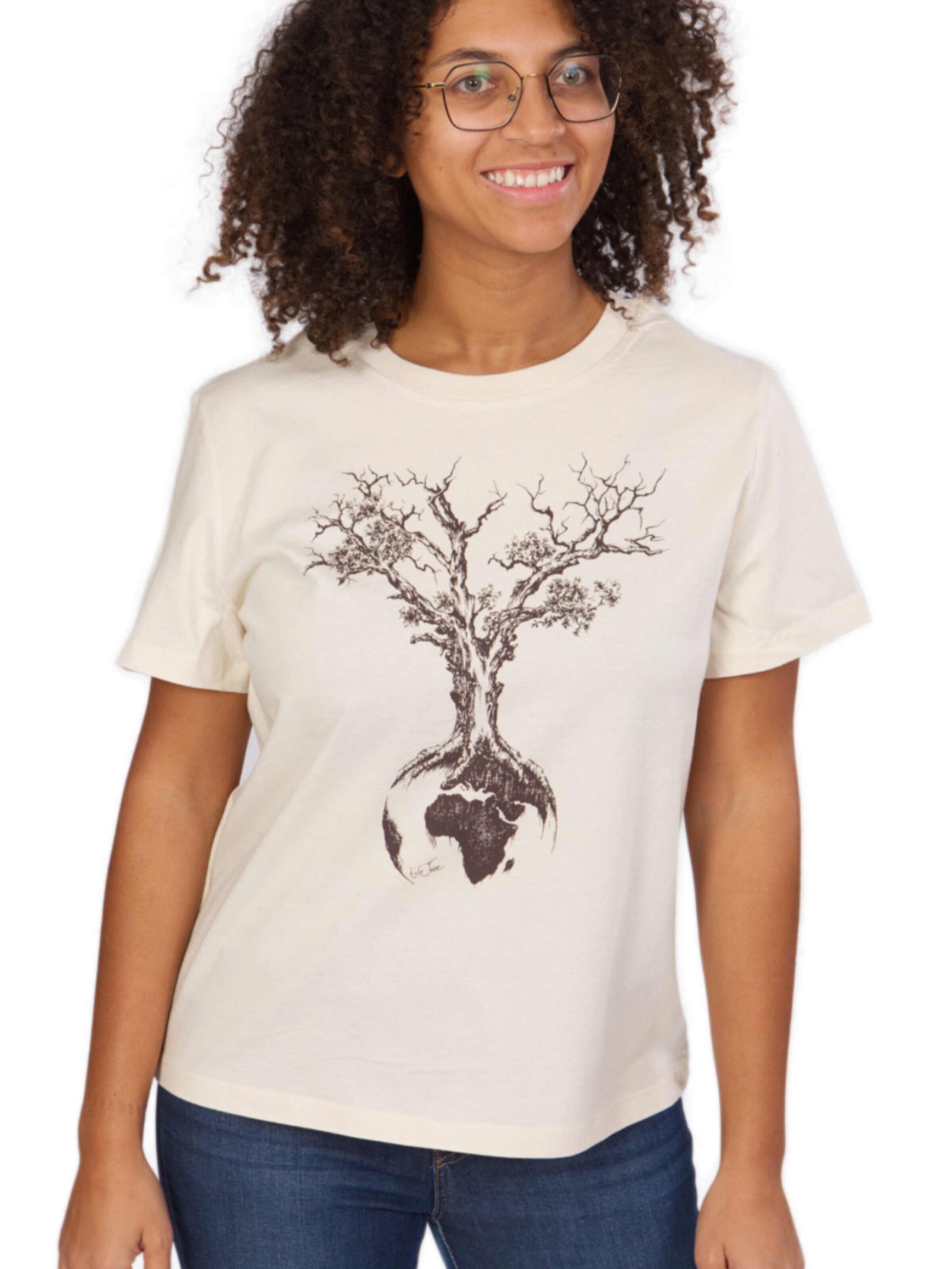 Maglietta 'Weltenbaum' di Life-Tree in bianco