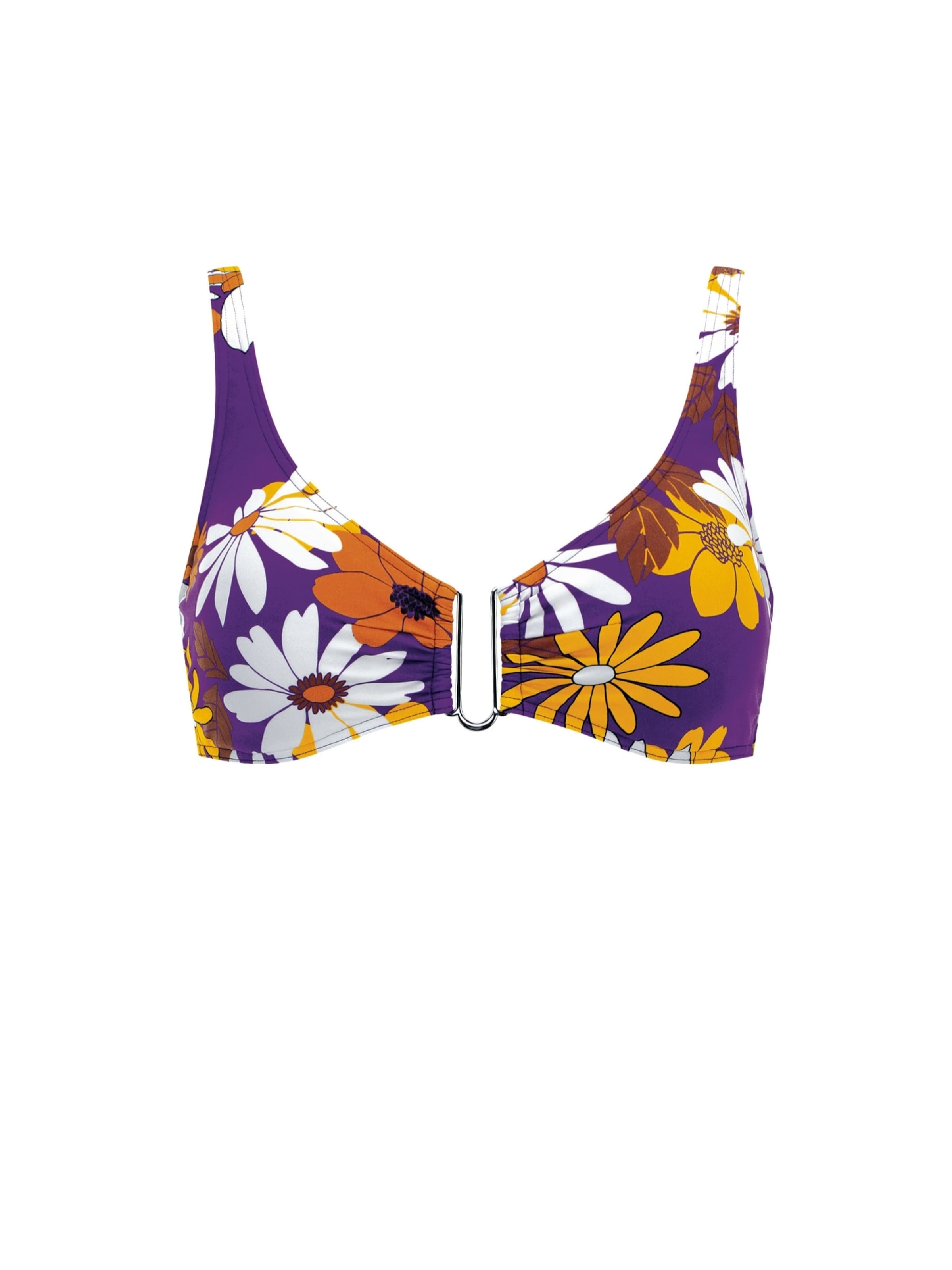 OLYMPIA Hauts de bikini 'Flower Power' en 75/B en jaune d'or / violet / orange / blanc, Vue avec produit