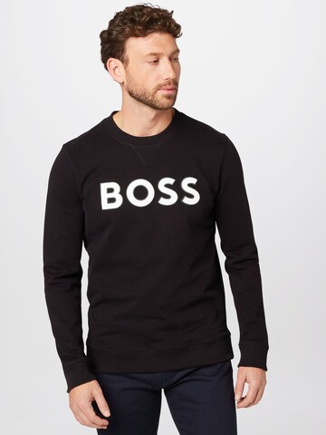 BOSS Sweatshirt 'Welogocrewx' in Zwart: voorkant