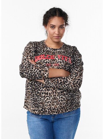 Zizzi Sweatshirt 'JACKIE' in Bruin: voorkant
