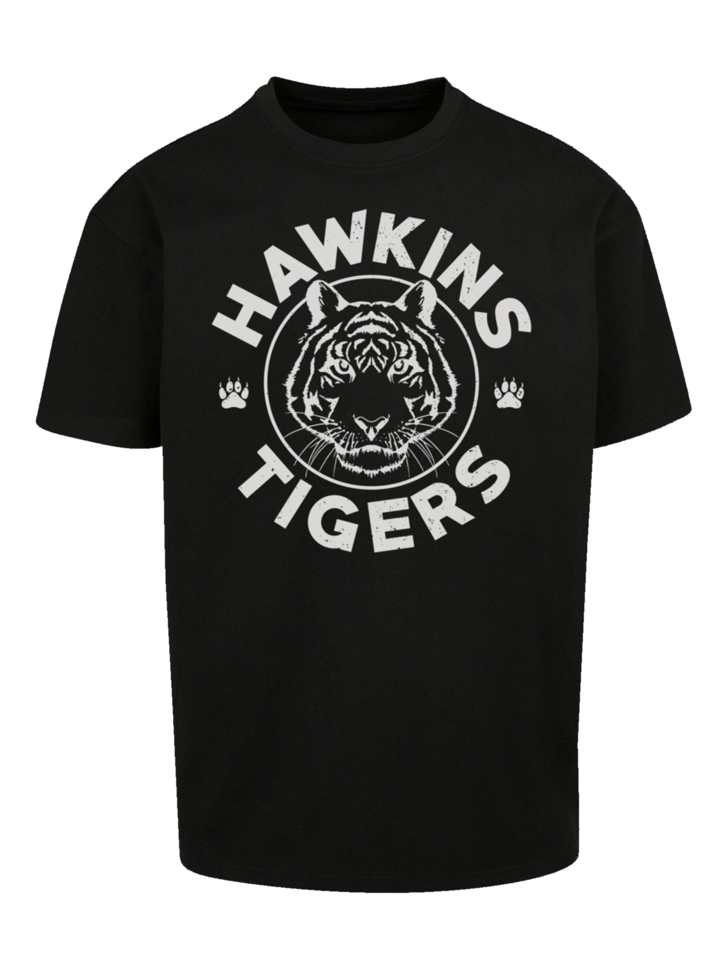 T-Shirt 'Stranger Things Hawkins Grey Tiger Netflix TV Series' F4NT4STIC en noir : devant