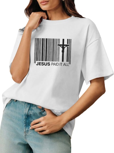 GORHEY Shirt 'Women's Summer Crew Neck Short-Sleeve Personalized Print Tees' in S/Regular in White, Item view