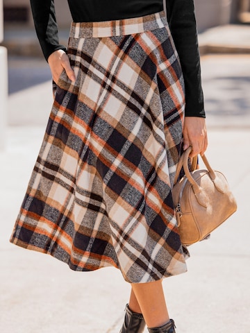 Cupshe Skirt 'Rustic Tartan Midi' in Brown: front