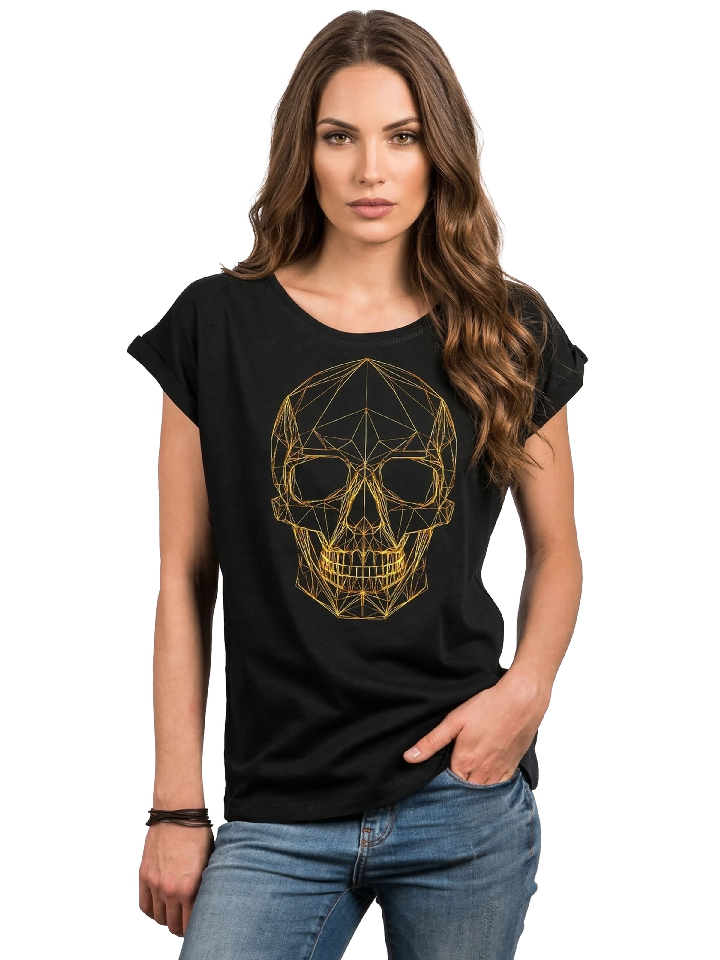 MAKAYA Shirt 'Line Skull' in Black: front