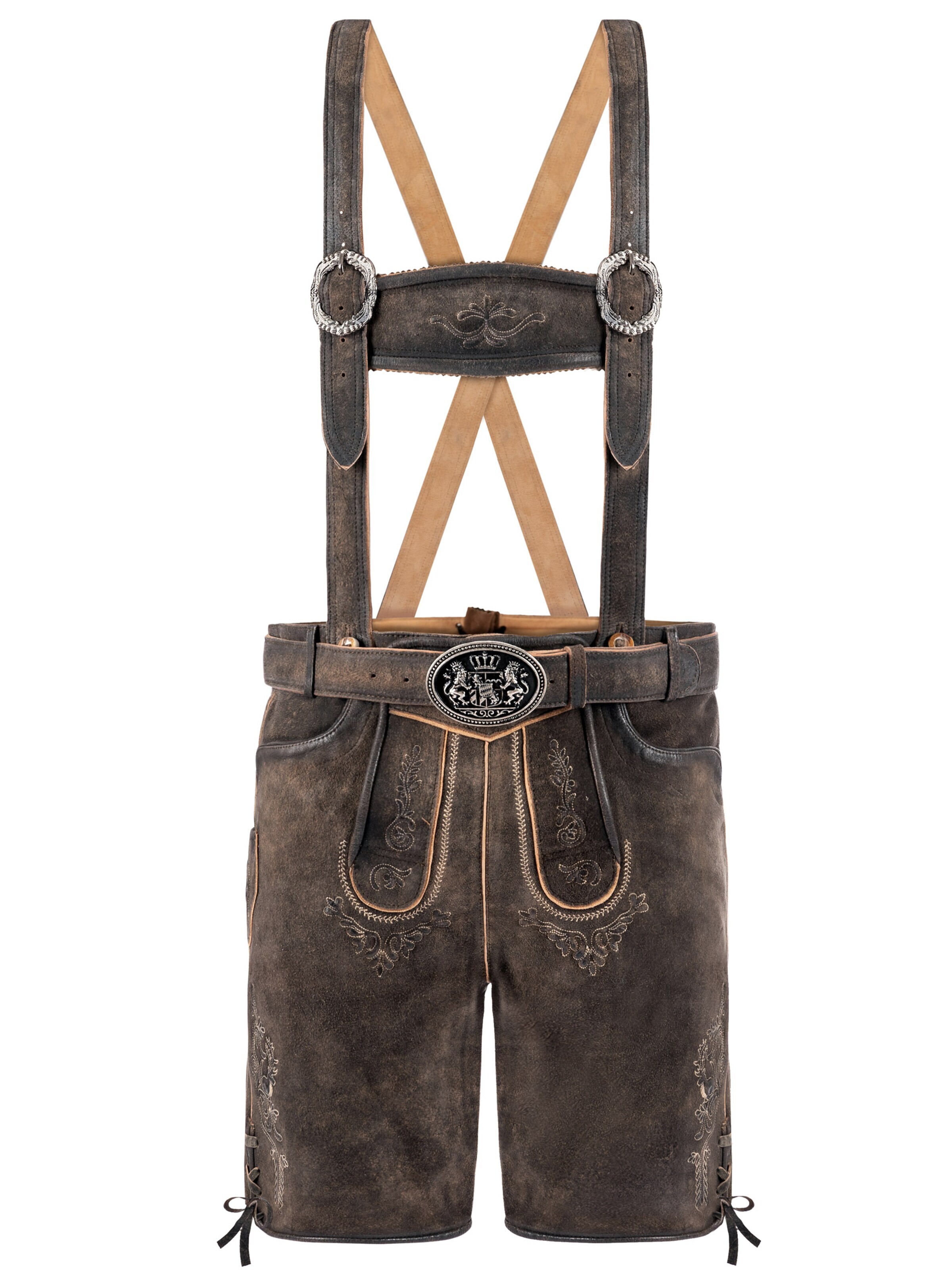 Fuchs Trachtenmoden Skinny Trachtenhose 'Trachtenlederhose Herren kurz Dunkelbraun Echtleder'‌‌‌‌‌‌ in Braun