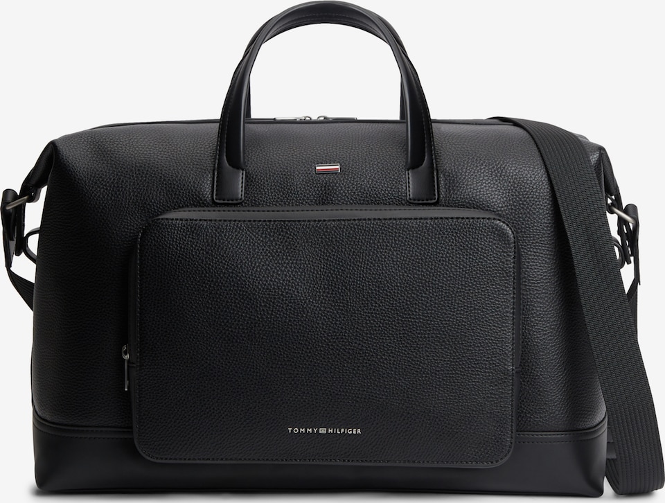 Geantă de weekend 'Caviar Grain Metal Logo Duffle' de la TOMMY HILFIGER pe negru: față