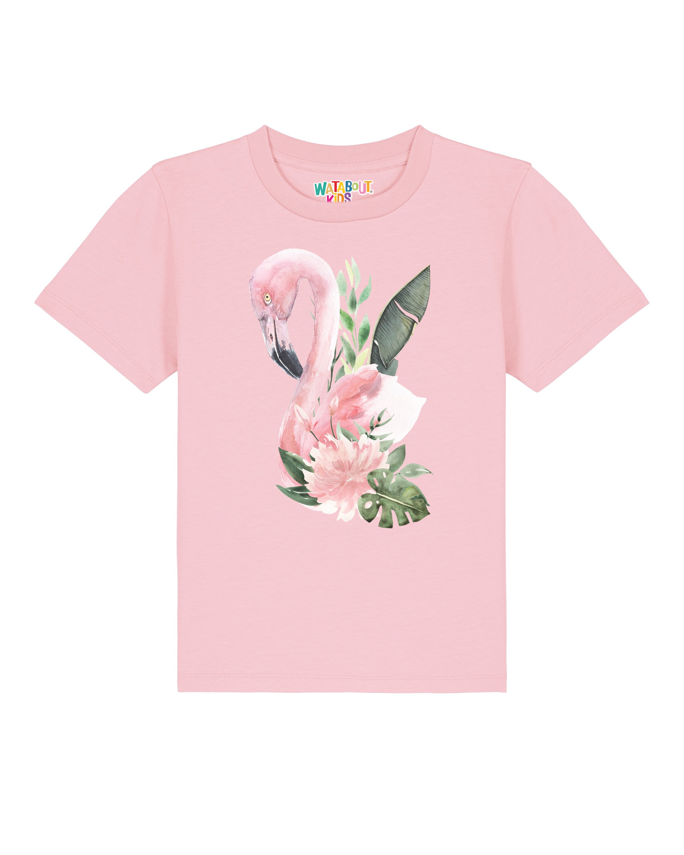 T-Shirt 'Flamingo Mit Blumen' watabout.kids en rose : devant
