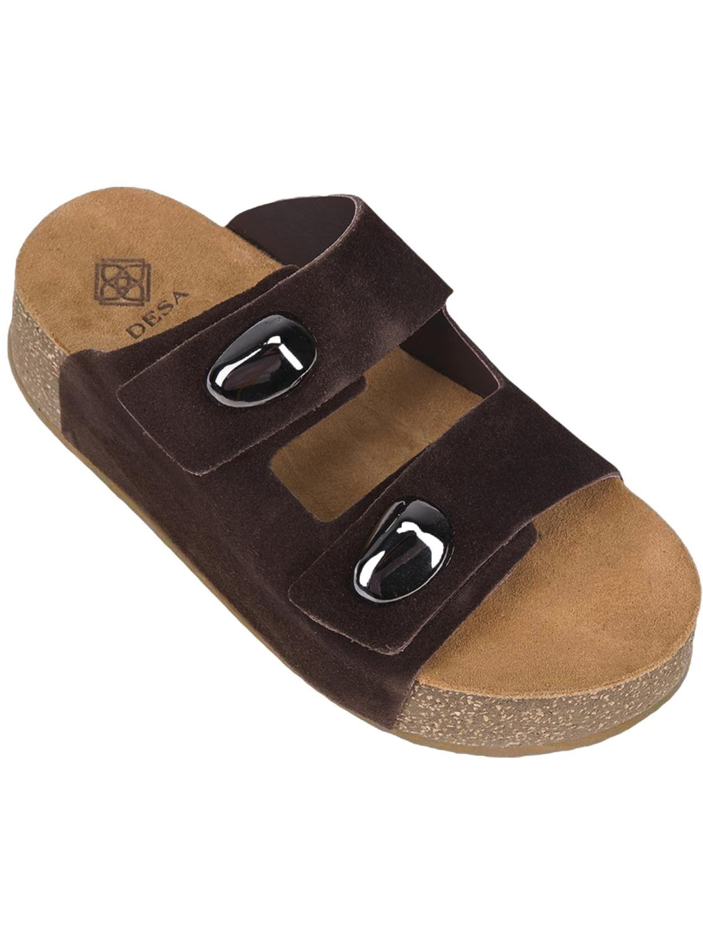Desa - Zapatillas de casa 'DESA Damen-Wildleder-Sandalen mit Keilabsatz' en marrón: frente