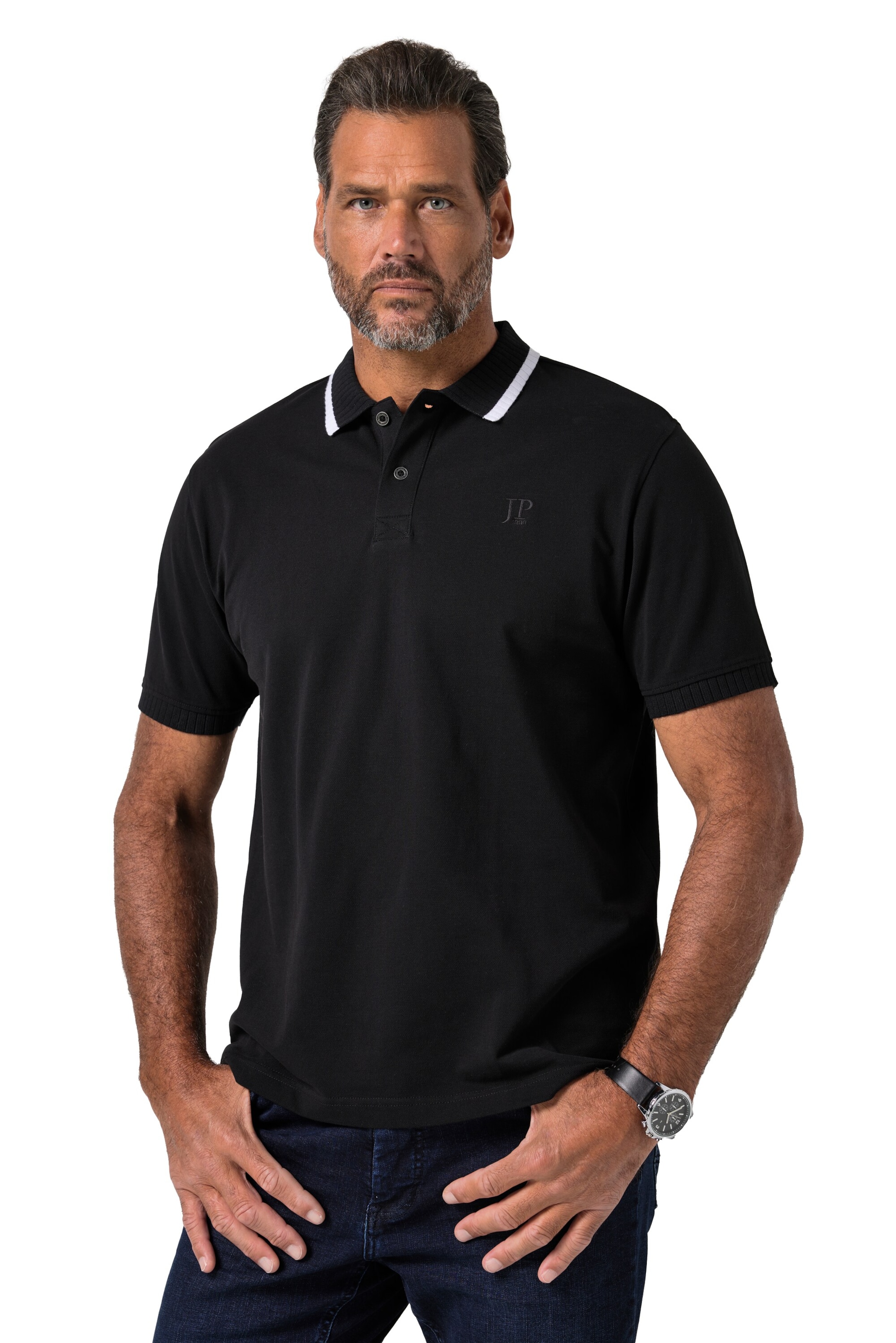 JP1880 Poloshirt in Schwarz: Vorderseite