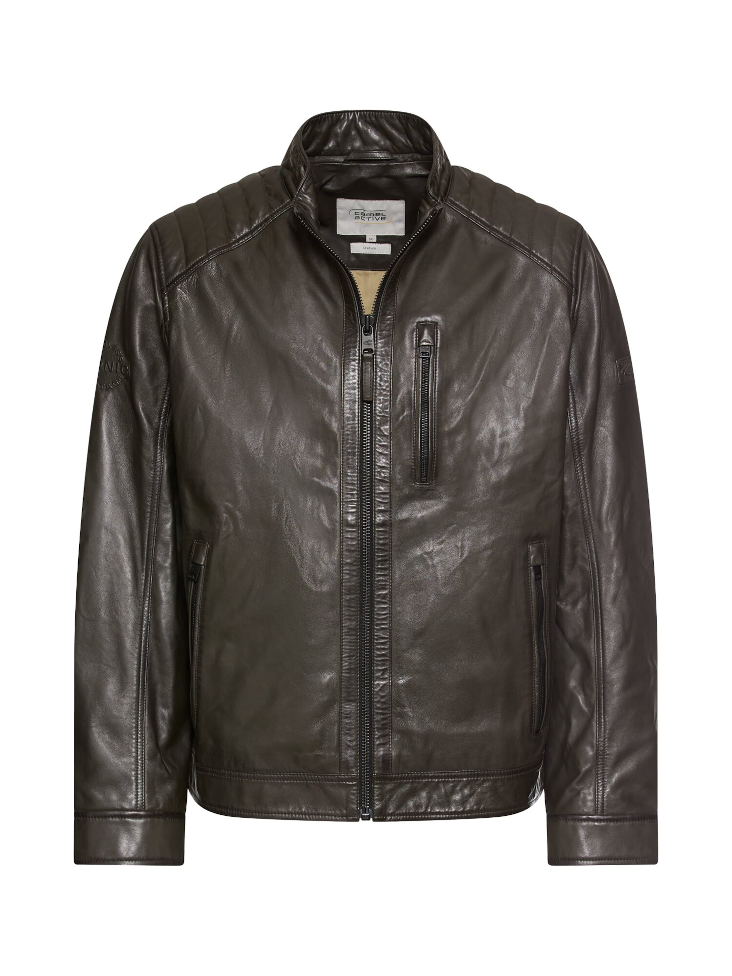 CAMEL ACTIVE Leder Bikerjacke mit Stehkragen in Braun: Vorderseite