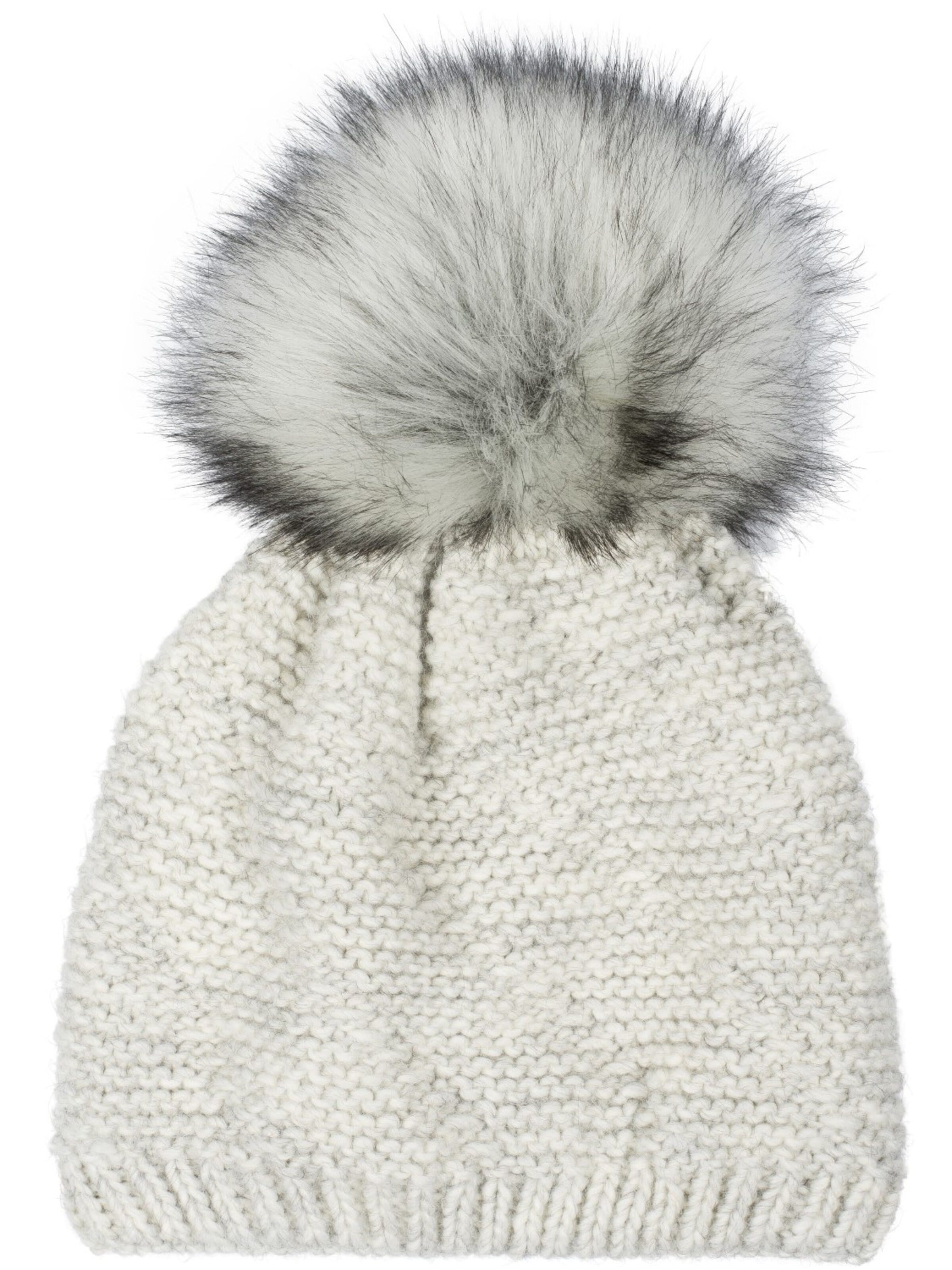 styleBREAKER Mütze 'Einfarbige Strick Bommelmütze mit Thermo-Fleece'‌‌‌‌ in Grau: Vorderseite