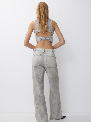 Pull&Bear Wide Leg Jeans med lægfolder i grå