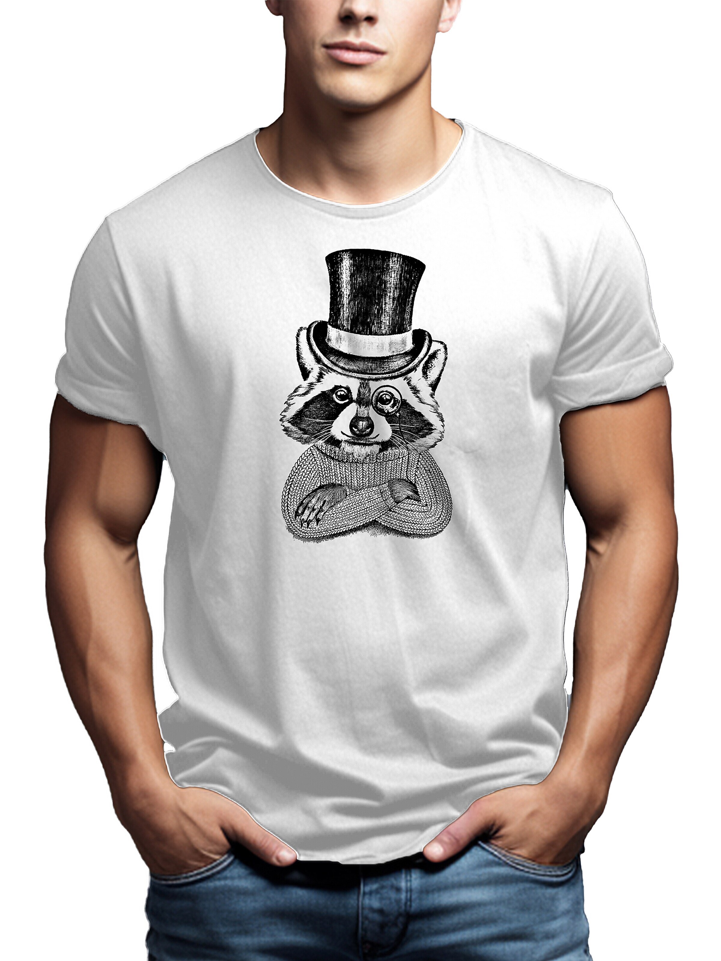 MAKAYA Shirt 'Waschbär Hut' in White