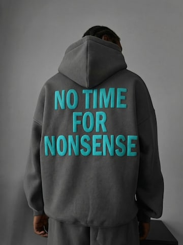 Kleidermafia Sweatshirt 'Oversize “No Time for Nonsense” Hoodie - Anthracite and Blue' in Grey