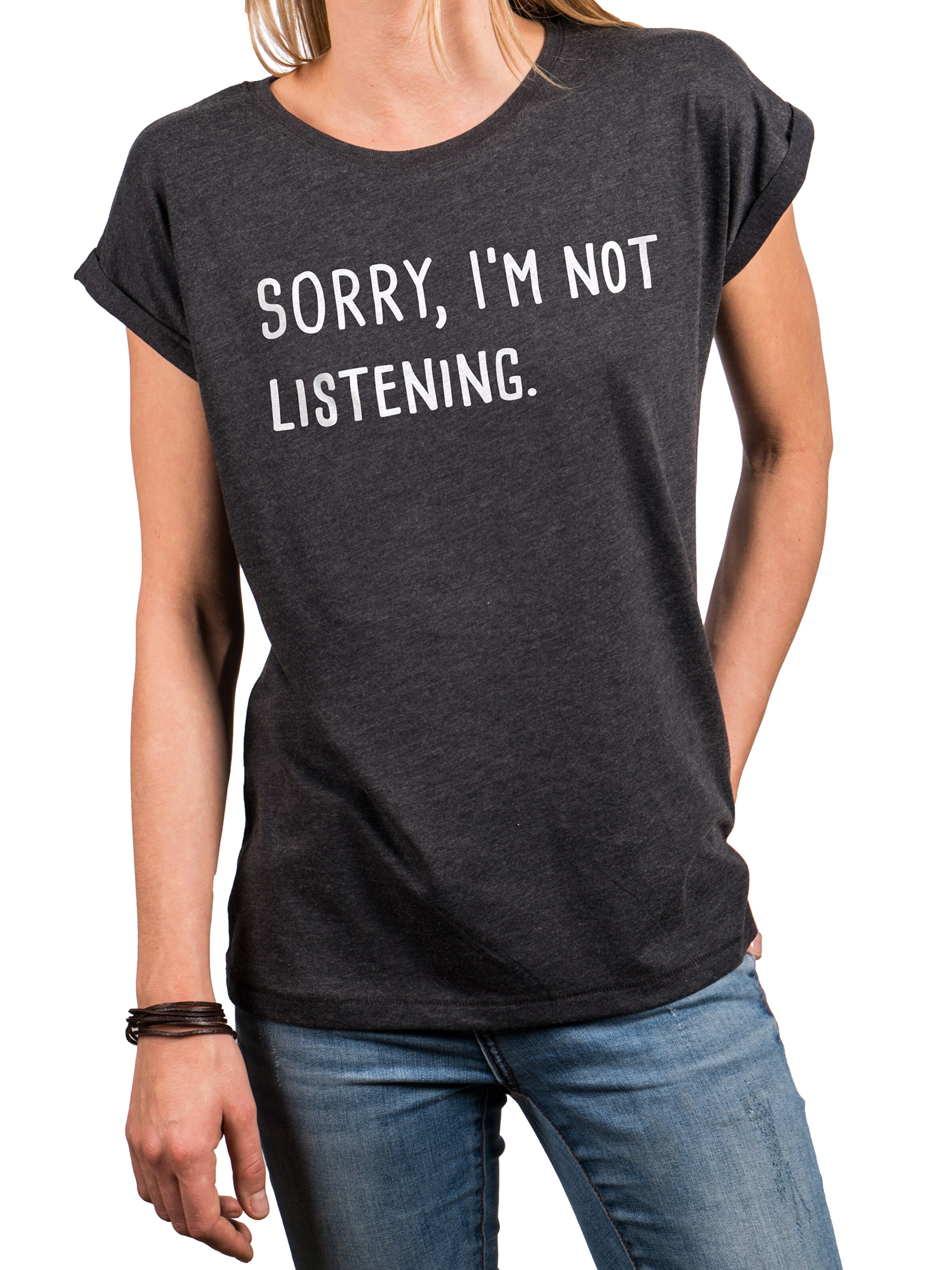 MAKAYA Shirt 'Not listening' in Grey