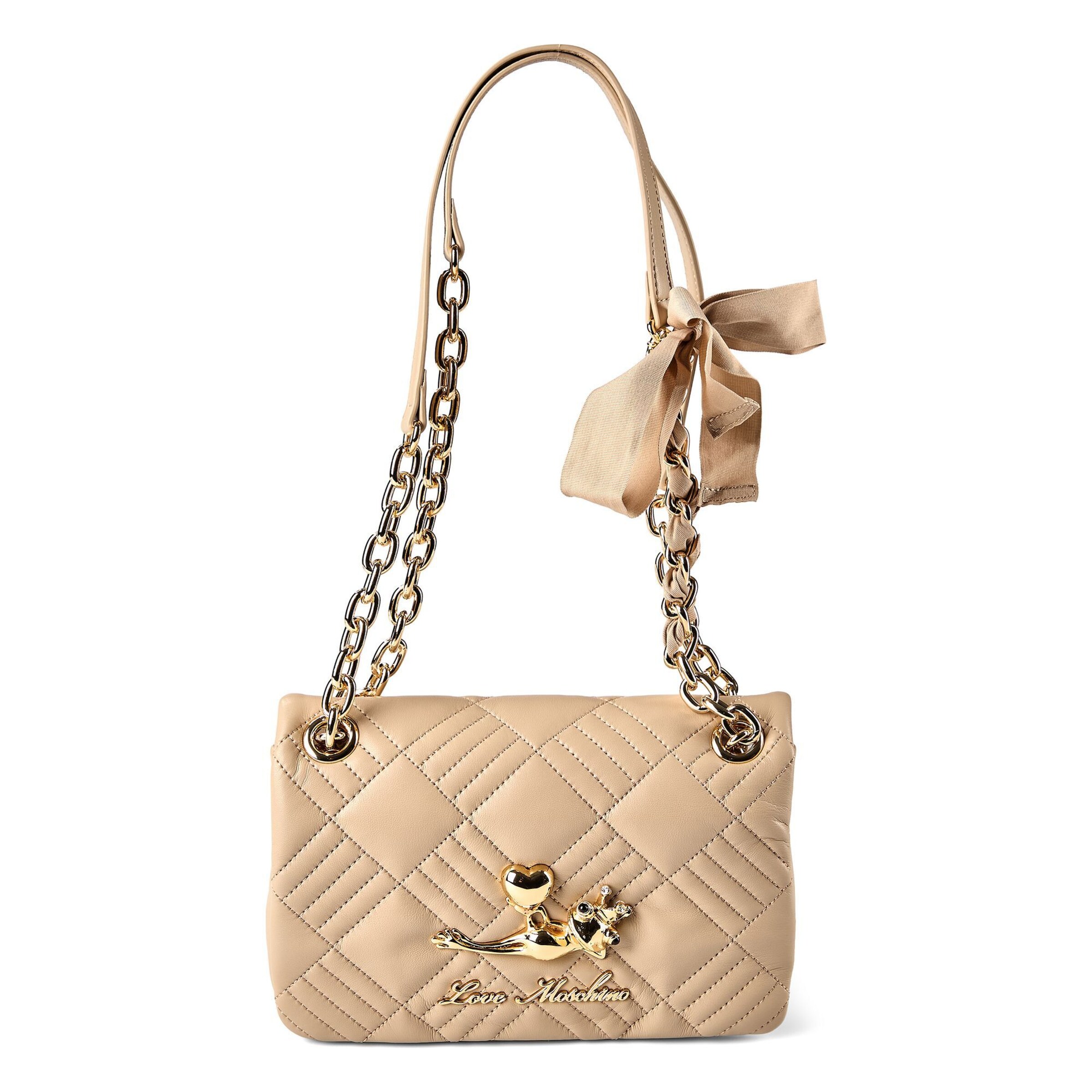 Sac bandoulière 'Frog' Love Moschino en beige : devant