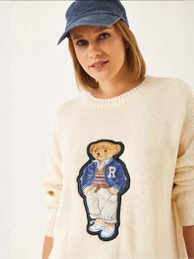 Pullover extra large Bianco Lucci di colore beige / blu denim / marrone chiaro, Visualizzazione prodotti