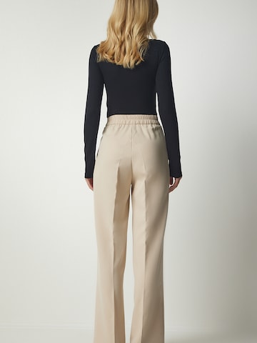 Happiness İstanbul Wide Leg Bukser med lægfolder i beige