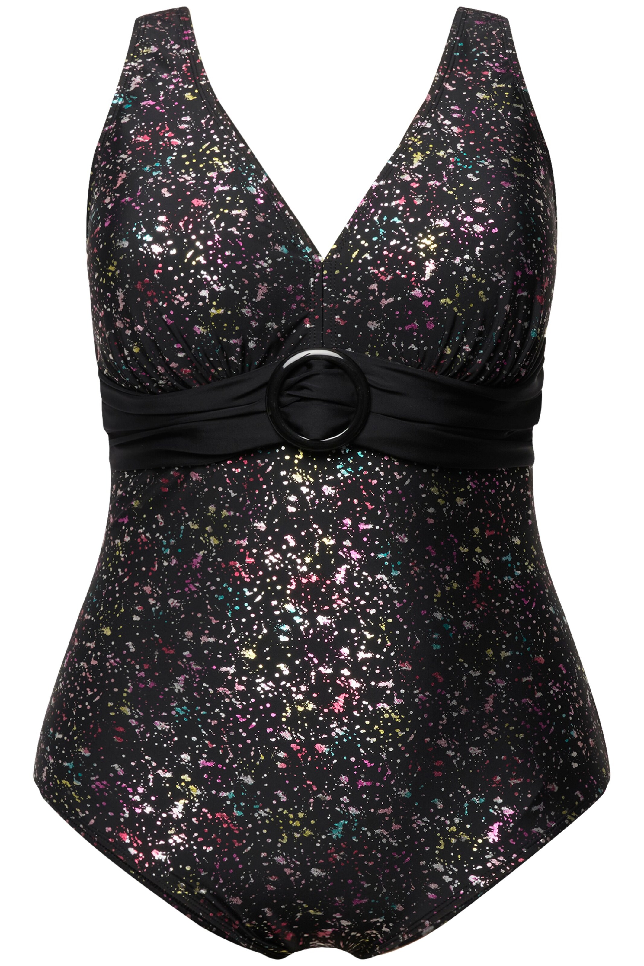 Ulla Popken T-shirt Badpak in Zwart: voorkant