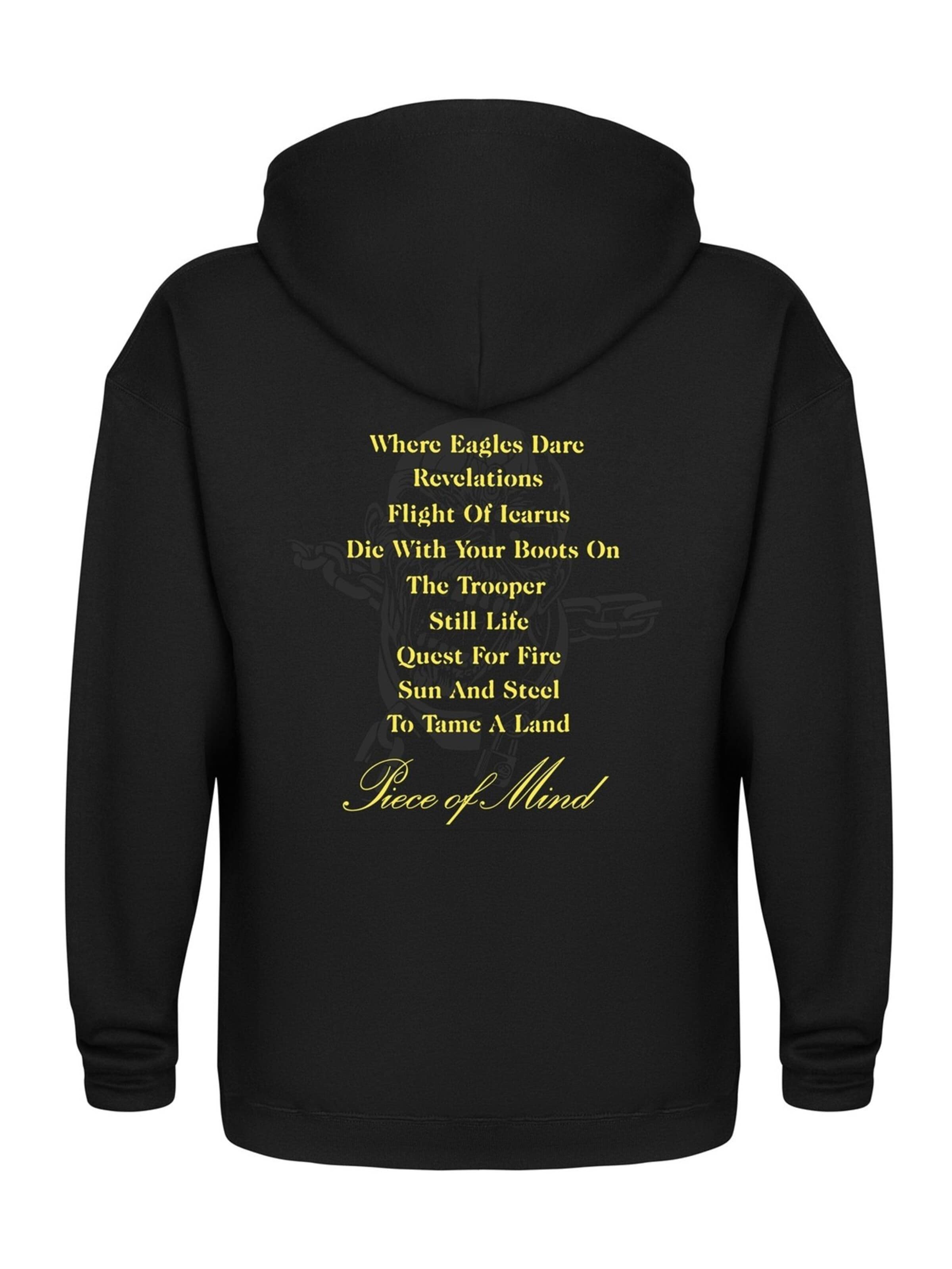 Iron Maiden Sweatshirt 'Iron Maiden Piece of Mind Tracks Kapuzenpullover' in Black