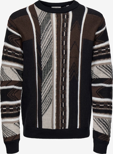 Only & Sons Sweter 'ONSRISE' w kolorze szarobeżowy / ciemnobrązowy / czarny / białym, Podgląd produktu