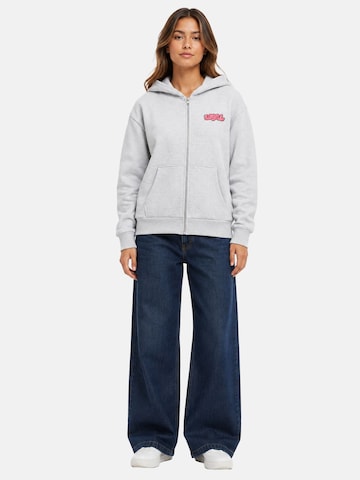 loyal Zip-Hoodie im Loose Fit mit Print in Grau: Vorderseite